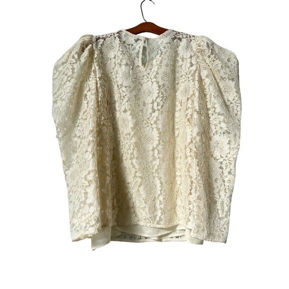 Express Lace Puff Mutton Sleeve Top Long Sleeve Blouse Women L Cream Keyhole NEW - Picture 3 of 8
